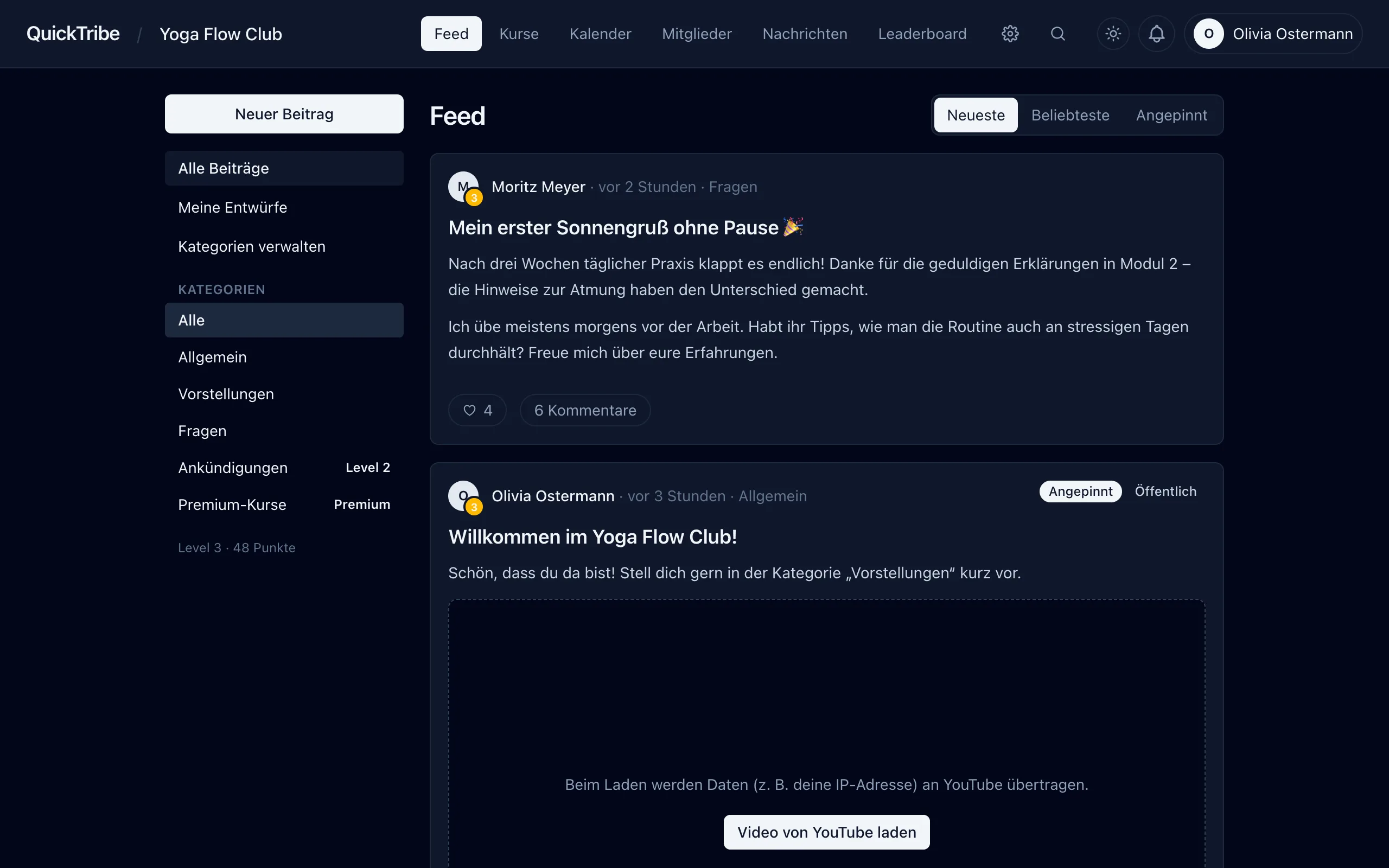 Derselbe Feed im dunklen Design
